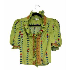 Karlie Vibrant Green Blouse Short Sleeve Cottagecore Flowy Feminine Top